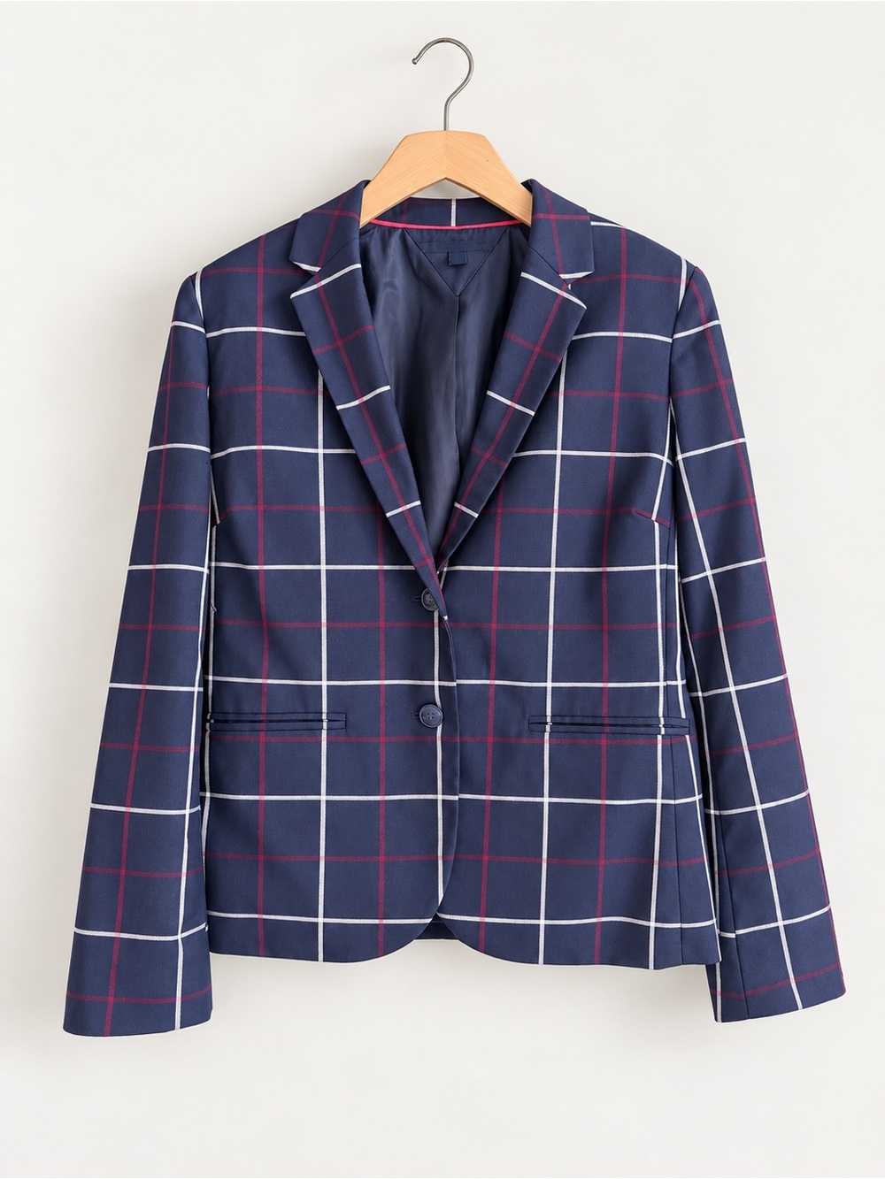 Tommy Hilfiger Navy Windowpane Plaid Tailored Blazer Size 8